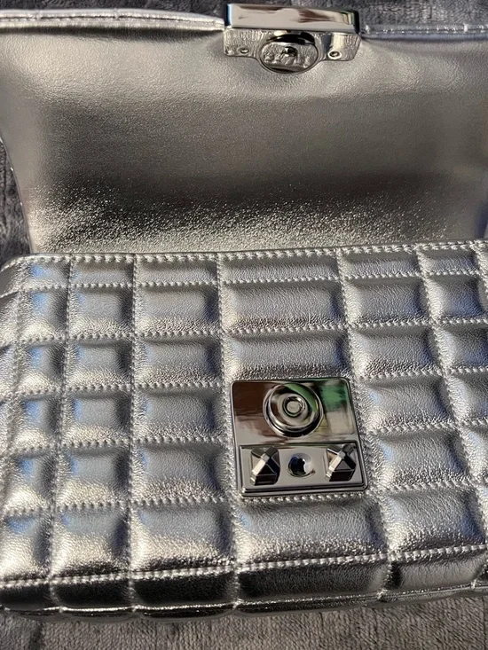 Michael Kors Metallic Silver Tribeca Quilted Top Handle Satchel - Picture 3 of 9